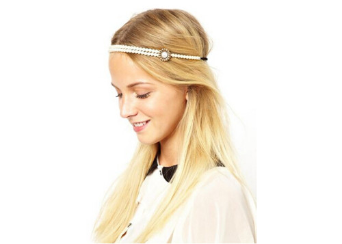 F-0164 Korea Style white pearl chain Hair Band Stretch Hair Accessories