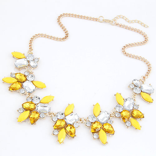 N-3946 New European Gold Plated  Alloy Crystal Flowers Shourouk Choker Necklace
