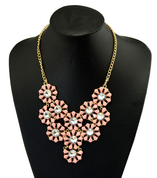N-3945  European Gold Plated  Link Chain Alloy Crystal Round Flower Shourouk Choker Necklace