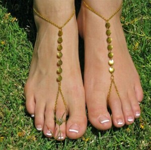 B-0370 Europe Style Gold Plated Sequins Link Chains Foot Anklets