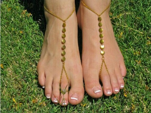 B-0370 Europe Style Gold Plated Sequins Link Chains Foot Anklets