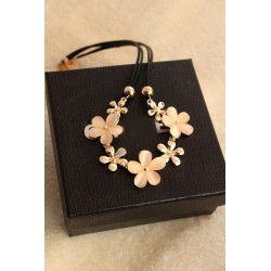 N-3950 Korea style double leather chain rhinestone cat's eye five petal flowers choker necklace