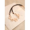 N-3950 Korea style double leather chain rhinestone cat's eye five petal flowers choker necklace
