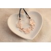 N-3950 Korea style double leather chain rhinestone cat's eye five petal flowers choker necklace