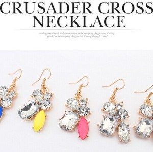 E-3177 European Style Gold Plated Alloy Candy Fluorescent  color  Gem Stone Crysatl Drop  Dangle Earrings