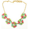 N-3961  Fashion 4 colors gold filled link chain resin gem stone rhinestone flower chunky necklaces pendants