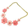 N-3848 Vintage style exaggerated bronze chain rose sea blue beads crystal flower choker necklace