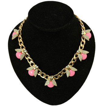 N-3952 Fashion gold filled link chain pink Beetle ladybug resin gem stone rhinestone  choker  necklace animal cute  jewelry