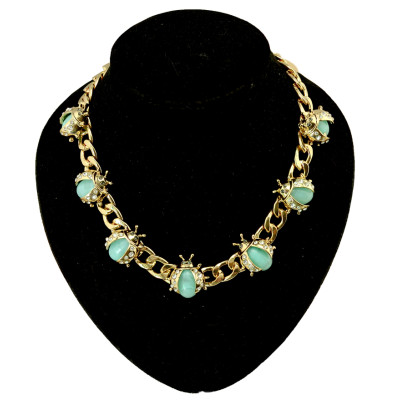 N-3953 Fashion gold filled link chain green  Beetle ladybug resin gem stone rhinestone  choker  necklace animal cute  jewelry