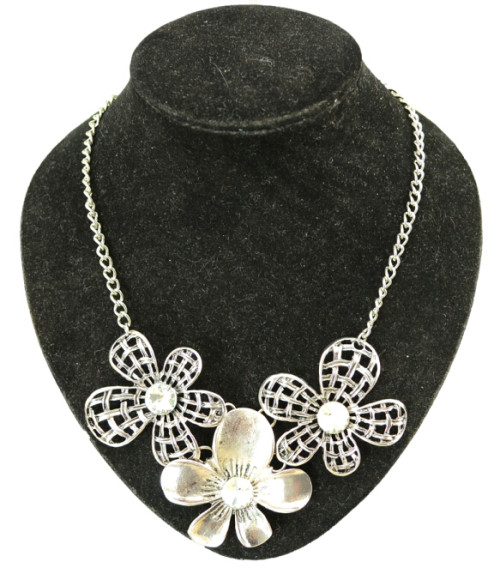 N-3956  Eur Style Vintage Golden Silver Big Hollow Out Crystal Leaf Flower Antique Necklace Earring Sets