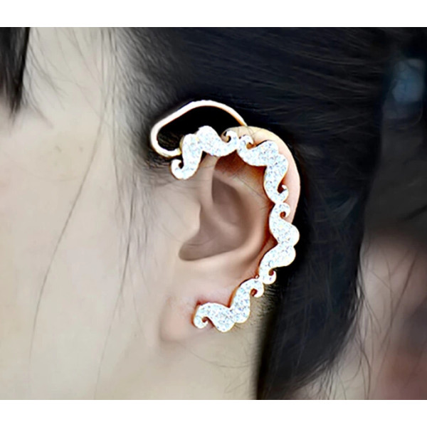 E-3174 Korea Style Silver Gold Plated Alloy Full Rhinestone Mustache Stud Ear Clip Earrings