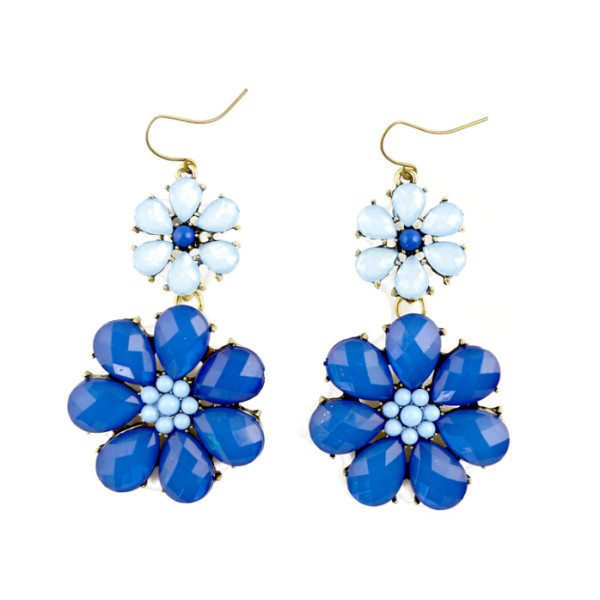 E-3173  New arrival bronze alloy blue/orange gem resin big flower vintage earrings for women summer accessories