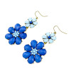 E-3173  New arrival bronze alloy blue/orange gem resin big flower vintage earrings for women summer accessories