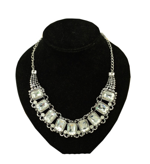 N-3954  European Style Silver Alloy Big Clear Square Crystal Choker Necklace Earring Set