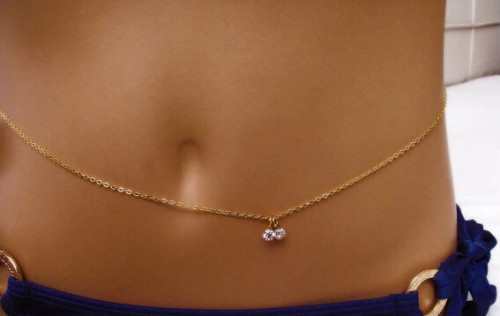 N-3948 Europea Style Gold Plated Clear Crystal Pendant  Bikini Body Chain Belly Chain Costume Jewelry