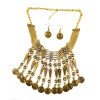 N-3911 New Vintage Style Carving Flower Alloy Rhinestone Bell Evil Coin Tassels Choker Necklace Earrings Set