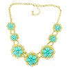 N-3977  Korea Style Gold Plated Alloy Hollow Out Rhinestone Acrylic Drop Gem Flower Statement Necklace