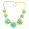 N-3977  Korea Style Gold Plated Alloy Hollow Out Rhinestone Acrylic Drop Gem Flower Statement Necklace