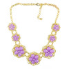 N-3977  Korea Style Gold Plated Alloy Hollow Out Rhinestone Acrylic Drop Gem Flower Statement Necklace