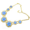 N-3977  Korea Style Gold Plated Alloy Hollow Out Rhinestone Acrylic Drop Gem Flower Statement Necklace