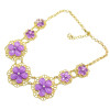 N-3977  Korea Style Gold Plated Alloy Hollow Out Rhinestone Acrylic Drop Gem Flower Statement Necklace