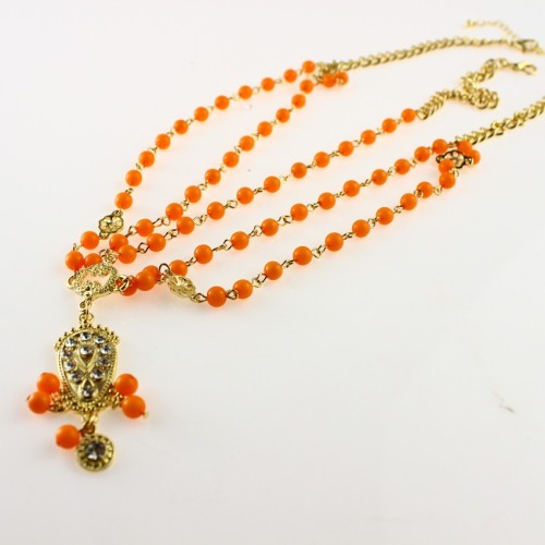 F-0170  European Style Gold Plated Chain Red White Orange Beads Rhinestone Carving Drop Head Band Hair accessories
