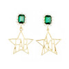 E-3169 korea style gold plated emerald crystal geometric caving letter metallic star dangle earrings