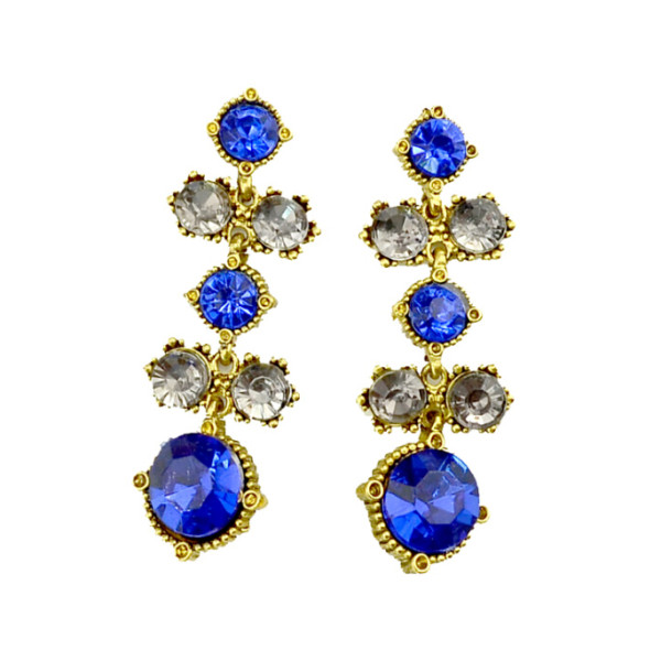 E-3196 Korea Style Vintage Gold Plated Royalblue Crystal Cute dangle Earrings