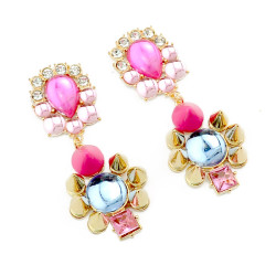 E-3197 New Arrivals  Gold  Plated Colorful Neon Pink Blue  Crystal  Rivets Dangle Long Earrings Brinco