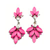 E-3203 Korea Style Gun Black Alloy Pink/Turquoise Rhinestone Crystal Leaves brincos compridos