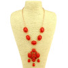 S-0098 European Style Exaggerated Red Beads Gem Stone Long Pendant Statement Necklace Earring Wedding Jewelry Set