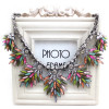 N-3981 European Style Gun Black Alloy Colorful Crystal Resin Gem Leaf Shourouk Choker Necklace