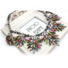 N-3981 European Style Gun Black Alloy Colorful Crystal Resin Gem Leaf Shourouk Choker Necklace
