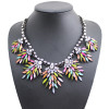 N-3981 European Style Gun Black Alloy Colorful Crystal Resin Gem Leaf Shourouk Choker Necklace