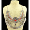 N-3987  2014 Bohemia Vintage Style Golden Silver Zamac Jewelry Handcraft Resin Gem Carving Metal Coin Fringe Statement Necklace