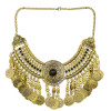N-3987  2014 Bohemia Vintage Style Golden Silver Zamac Jewelry Handcraft Resin Gem Carving Metal Coin Fringe Statement Necklace