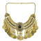 N-3987  2014 Bohemia Vintage Style Golden Silver Zamac Jewelry Handcraft Resin Gem Carving Metal Coin Fringe Statement Necklace