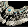 N-3987  2014 Bohemia Vintage Style Golden Silver Zamac Jewelry Handcraft Resin Gem Carving Metal Coin Fringe Statement Necklace