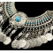 N-3987  2014 Bohemia Vintage Style Golden Silver Zamac Jewelry Handcraft Resin Gem Carving Metal Coin Fringe Statement Necklace