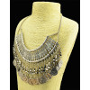 N-3984 2014 Bohemia Vintage Style Golden Silver Zamac Jewelry Handcraft Carving Metal Coin Fringe Statement Necklace