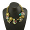 N-3982 European Vintage Style Golden Colorful Rhinestone Resin Gem Flower Choker Statement Necklace