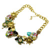 N-3982 European Vintage Style Golden Colorful Rhinestone Resin Gem Flower Choker Statement Necklace
