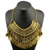 N-3984 2014 Bohemia Vintage Style Golden Silver Zamac Jewelry Handcraft Carving Metal Coin Fringe Statement Necklace