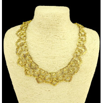 N-3990 Fashion retro golden silver plated paralleling carving hollowing flower choker chunky chain necklace