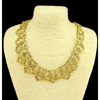 N-3990 Fashion retro golden silver plated paralleling carving hollowing flower choker chunky chain necklace