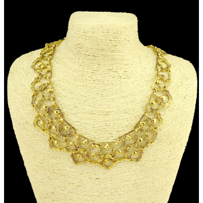 N-3990 Fashion retro golden silver plated paralleling carving hollowing flower choker chunky chain necklace