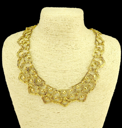 N-3990 Fashion retro golden silver plated paralleling carving hollowing flower choker chunky chain necklace