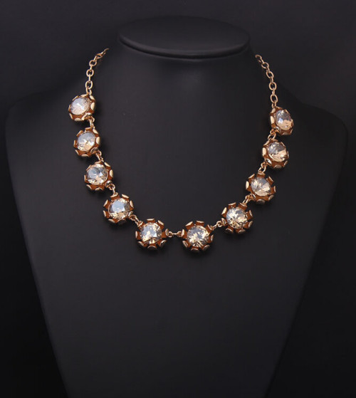 N-4000  European golden link chain red/blue/ Champagne round rhinestone flower crystal choker  necklace for women accessories
