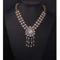 N-3942  European vintage brand bronze flower chain blue/clear crystal big water drop tassel chunky shourouk necklace