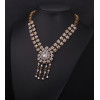 N-3942  European vintage brand bronze flower chain blue/clear crystal big water drop tassel chunky shourouk necklace